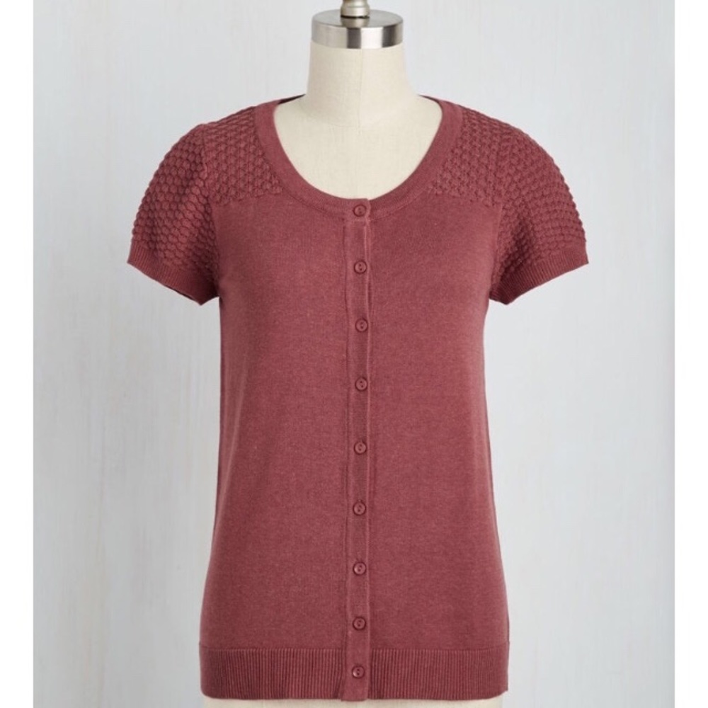 Modcloth Red and Pink Cardigan with Delicate Knit Pattern